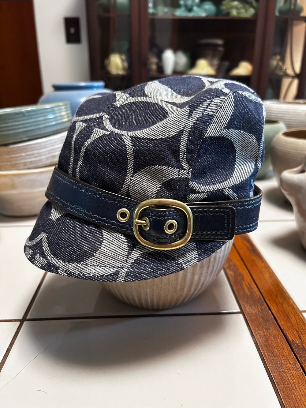 Coach Navy Blue Signature Denim Cadet Cap - Picture 2 of 5